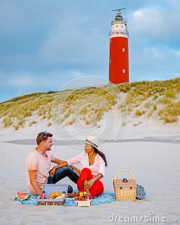 Picnic on the beach Texel Netherlands, couple having picnic on the beach of Texel Stock Photo