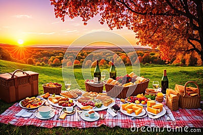 a picnic with beautiful autumn landsca. Stock Photo