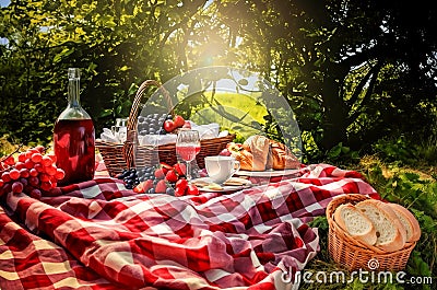 Picnic - breakfast in morning sunny nature Stock Photo