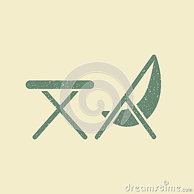 Picnic, camping table and folding chair simple icon vector. Flat symbol of camping in retro style. Vector Illustration