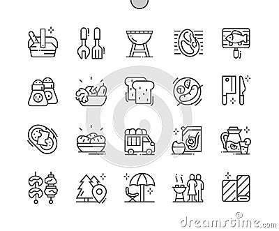 Picnic elements. Grill cutlery. Holiday, outdoors, vacation and weekend. Vector Illustration