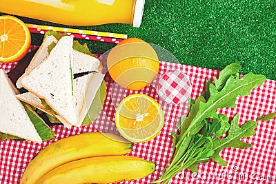 Picnic on the grass. Summer Time Rest. Flat lay Stock Photo