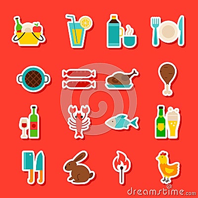 Picnic Grill Stickers Vector Illustration