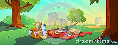 Picnic on lawn in city park Vector Illustration