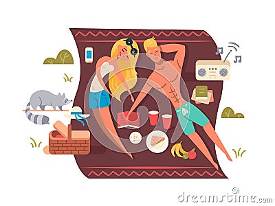 Picnic in nature park Vector Illustration