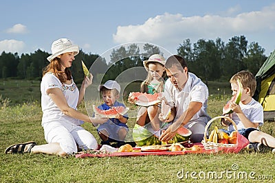 Picnic outdoors with food Stock Photo