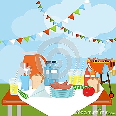 Picnic party celebration scene Cartoon Illustration