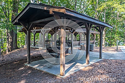 Picnic pavilion in a public park Stock Photo