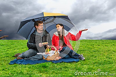 Picnic in the rain Stock Photo