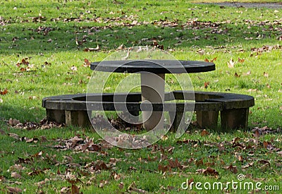 PICNIC STONE TABLE IN THE COUNTRYSIDE. Stock Photo