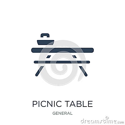 picnic table with basket icon in trendy design style. picnic table with basket icon isolated on white background. picnic table Vector Illustration