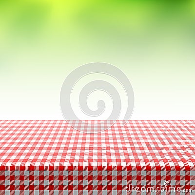 Picnic table covered with checkered tablecloth Vector Illustration