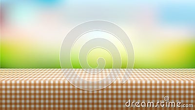 Picnic Table Covered With Tablecloth On Blurred Background Vector Illustration