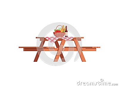 Picnic table semi flat RGB color vector illustration Vector Illustration