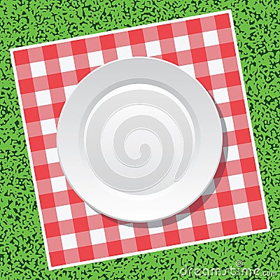 vector picnic tablecloth and empty plate Vector Illustration