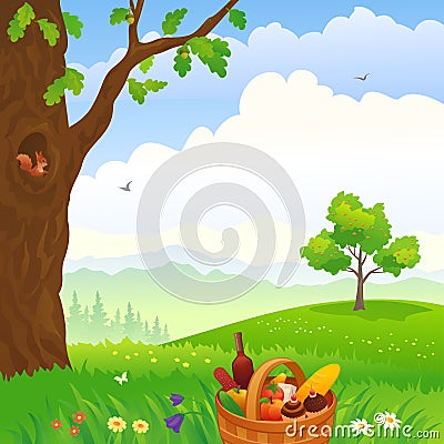 Picnic in the woods Vector Illustration