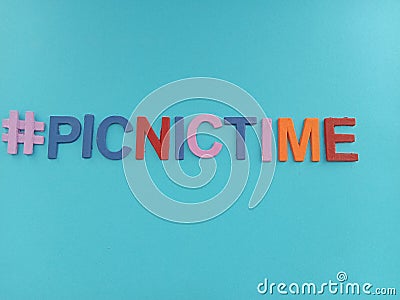#picnictime picnic time sign on a blue background Stock Photo
