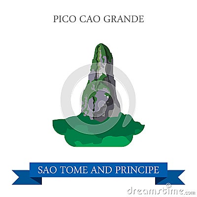 Pico Cao Grande Sao Tome and Principe Flat sight v Vector Illustration