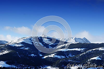 Pico Cueto and snow on a sunny day, Mount de BoÃ±ar, LeÃ³n Spain. Stock Photo