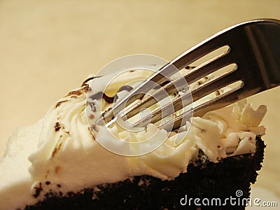 Pict 5010 Chocolate Cake White Icing and Fork Stock Photo