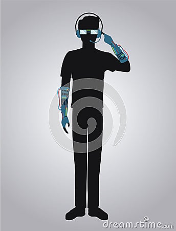 Pictograh gamer virtual reality with glasses and gloves futuristic Vector Illustration