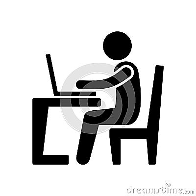 Pictogram Businessman Working on Computer. Vector Vector Illustration