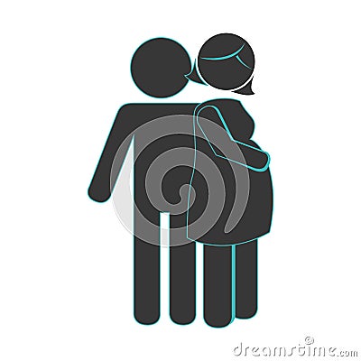 Pictogram monochrome with mom pregnant and husband Vector Illustration