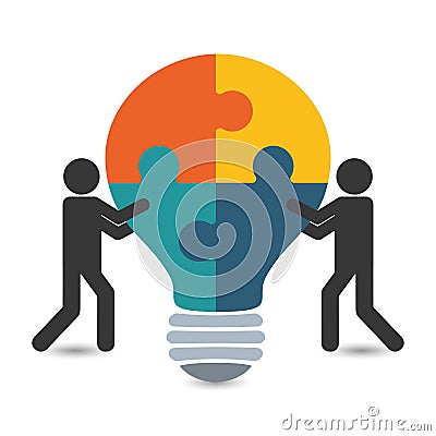 Pictogram puzzle bulb teamwork support design Vector Illustration