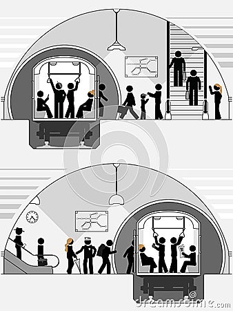 Pictogram scene of classic subway station Vector Illustration