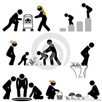 Pictogram scene of looking down and bending forward Vector Illustration