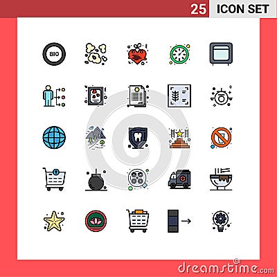 Pictogram Set of 25 Simple Filled line Flat Colors of box, watch, pollution, time, love Vector Illustration