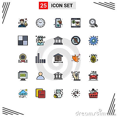 Pictogram Set of 25 Simple Filled line Flat Colors of find, web, order, shopping, pack Vector Illustration