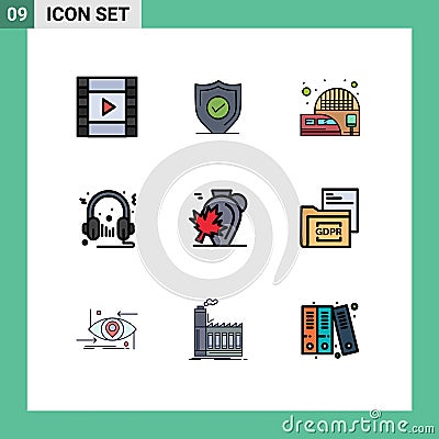 Pictogram Set of 9 Simple Filledline Flat Colors of autumn, microphone, electric, multimedia, speaker Vector Illustration