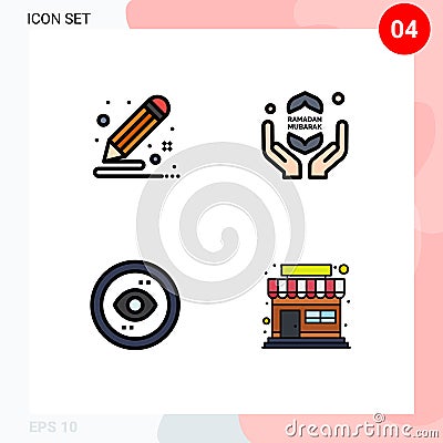 Pictogram Set of 4 Simple Filledline Flat Colors of color, browser, draw, fast, interface Vector Illustration