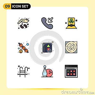 Pictogram Set of 9 Simple Filledline Flat Colors of elevator, food, costume, picnic, patrick Vector Illustration