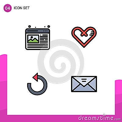 Pictogram Set of 4 Simple Filledline Flat Colors of graphic, refresh, web image, like, rotate Vector Illustration