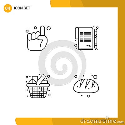 Pictogram Set of 4 Simple Filledline Flat Colors of hand, grocery, belive, sign, kitchen Vector Illustration