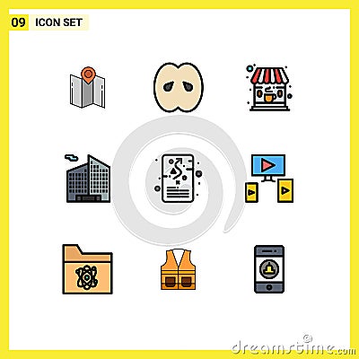 Pictogram Set of 9 Simple Filledline Flat Colors of management, office, kitchen, business, shop Vector Illustration