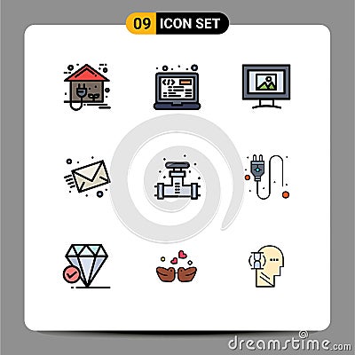 9 Thematic Vector Filledline Flat Colors and Editable Symbols of plumber, web, html, message, email Vector Illustration