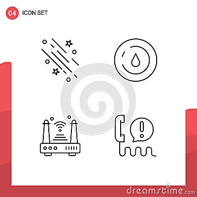 Pictogram Set of 4 Simple Filledline Flat Colors of star, internet, space, nature, router Vector Illustration