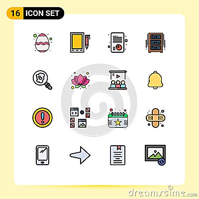 Pictogram Set of 16 Simple Flat Color Filled Lines of search, office draw, growth, interior, draw Vector Illustration