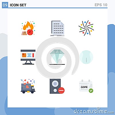Pictogram Set of 9 Simple Flat Colors of construction, architecture, data, universe, planet Vector Illustration