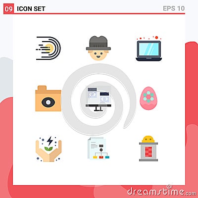 Pictogram Set of 9 Simple Flat Colors of develop, coding, computer, app, eye Vector Illustration
