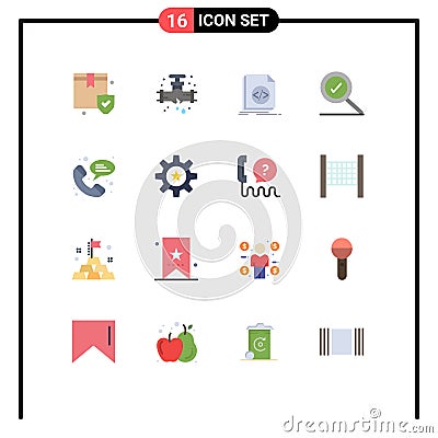 Pictogram Set of 16 Simple Flat Colors of phone, search, code, found, script Vector Illustration