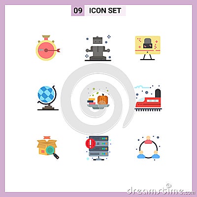 Pictogram Set of 9 Simple Flat Colors of pumpkin, autumn, dmca protection, globe, earth Vector Illustration