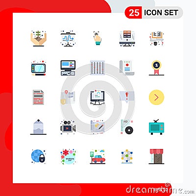 Pictogram Set of 25 Simple Flat Colors of server, digital, fingerprint, computer, scanner Vector Illustration