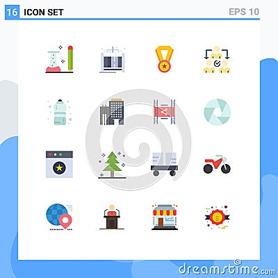 Pictogram Set of 16 Simple Flat Colors of sports, diet, achievement, distribution, delegate Vector Illustration