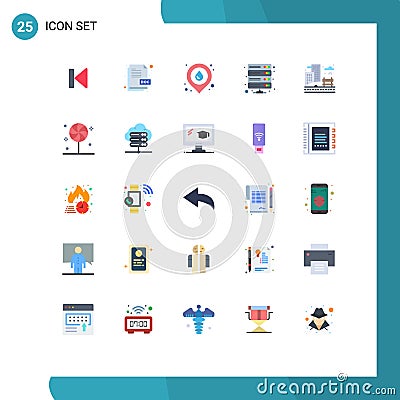 Pictogram Set of 25 Simple Flat Colors of vpn, server, document, database, location Vector Illustration