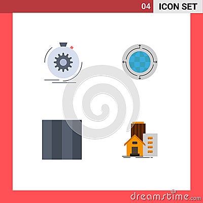 Pictogram Set of 4 Simple Flat Icons of action, global, process, business, grid Vector Illustration