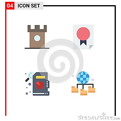 Pictogram Set of 4 Simple Flat Icons of ancient, report, hills, data, statistical analysis Vector Illustration
